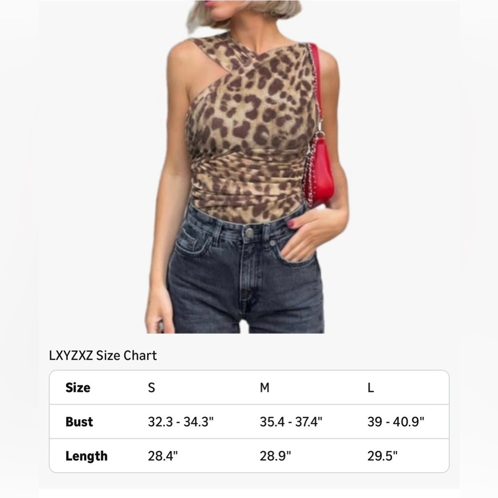 Tyssedal Studio Leopard Print Ruched Crossover Halter Bodysuit Brown Tan Large - Picture 9 of 9